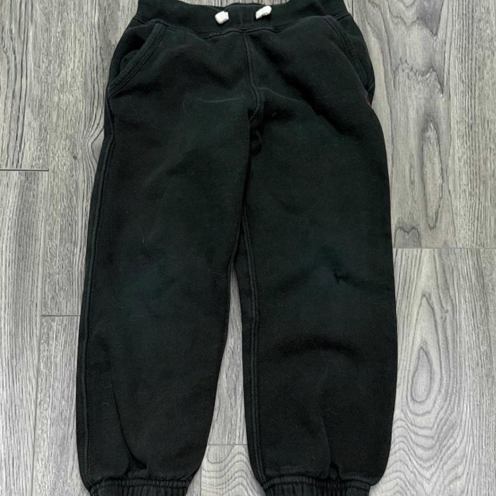 POLO RALPH LAUREN Youth Boys Fleece Sweatpants Size 5 Black Joggers Cream String